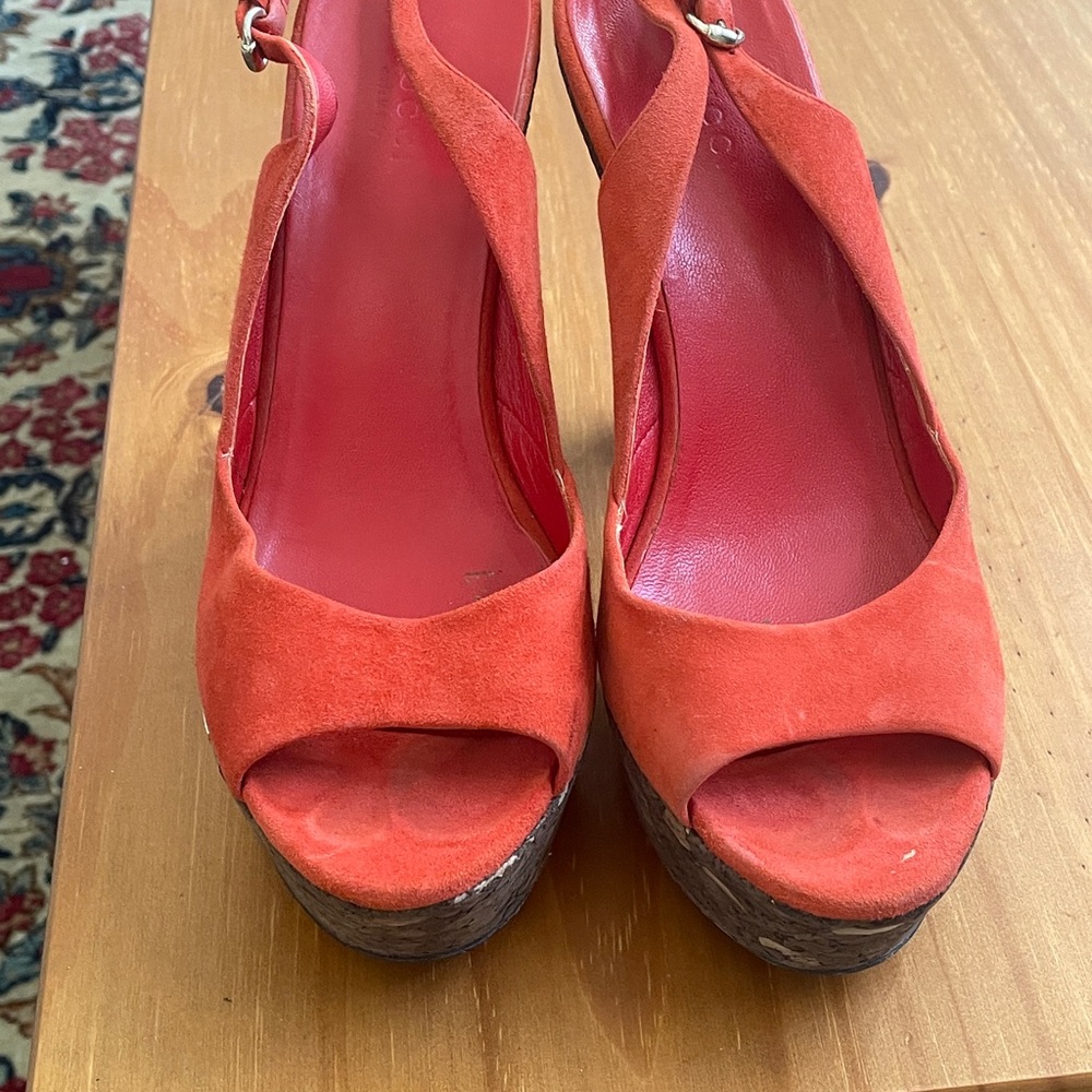 Gucci Women's Orange Red Platform Sandals Heels - Picture 4 of 9